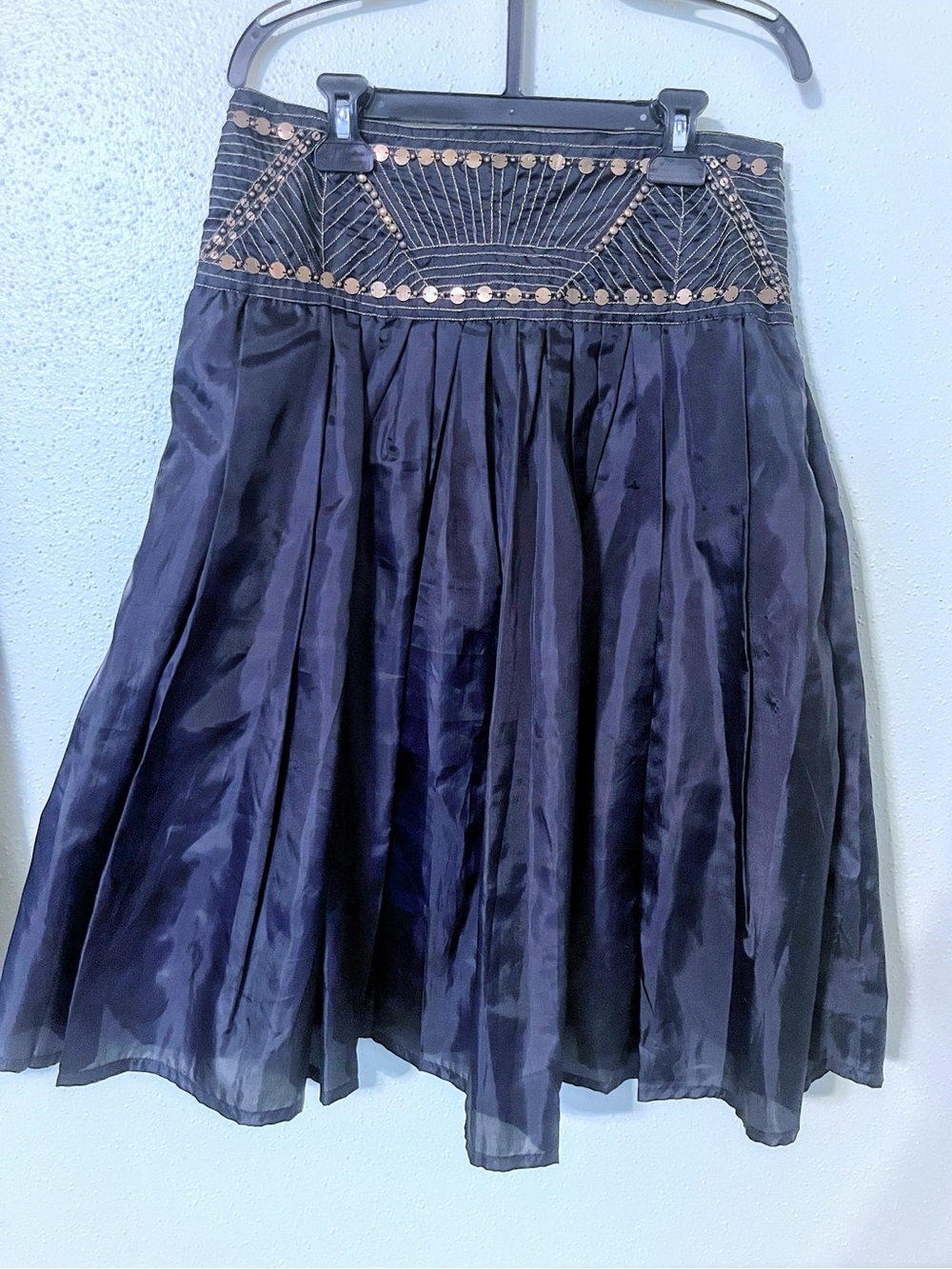 Zara Embellished Vintage Style Midi Black Boho A-Line Skirt EUC